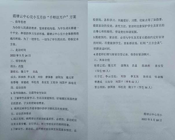 霞塘云中間完小教師五月份“千師訪萬戶”運動
