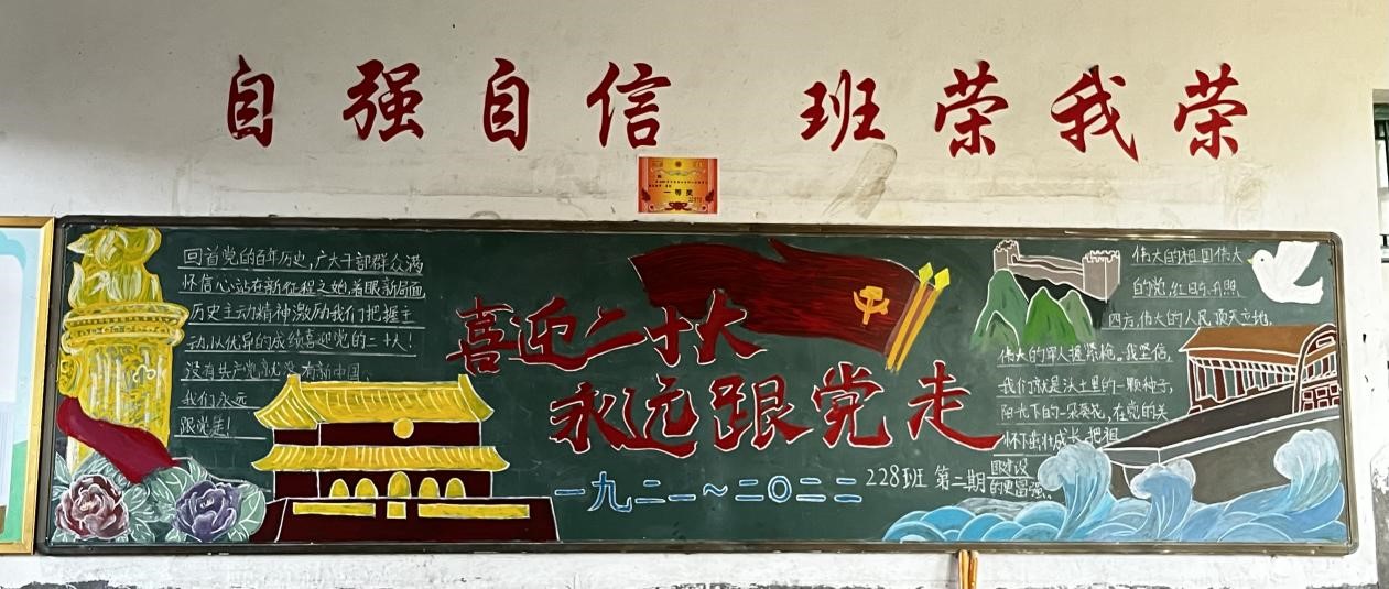竹市鎮(zhèn)中學(xué)“喜迎二十大，永遠(yuǎn)跟黨走，奮進(jìn)新征程”為主題的黑板報(bào)評(píng)比展示活動(dòng)