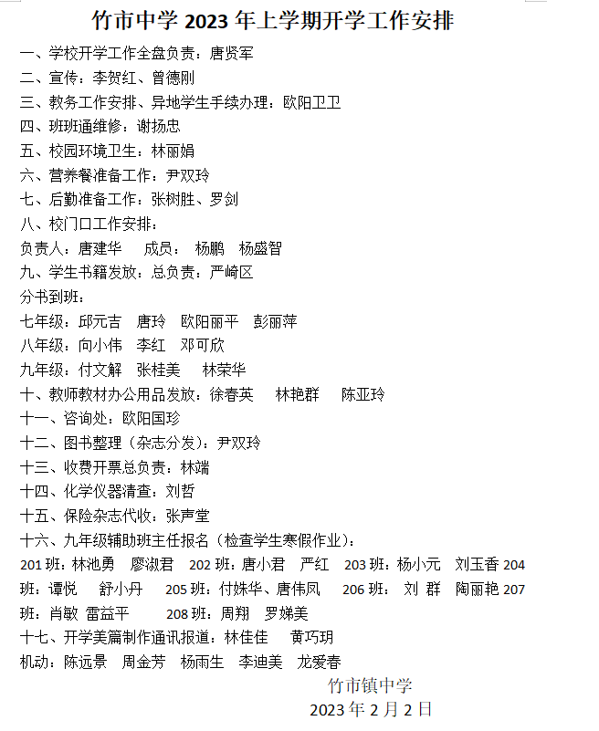 洞口縣竹市鎮(zhèn)中學(xué)召開2023年春季開學(xué)工作會(huì)議