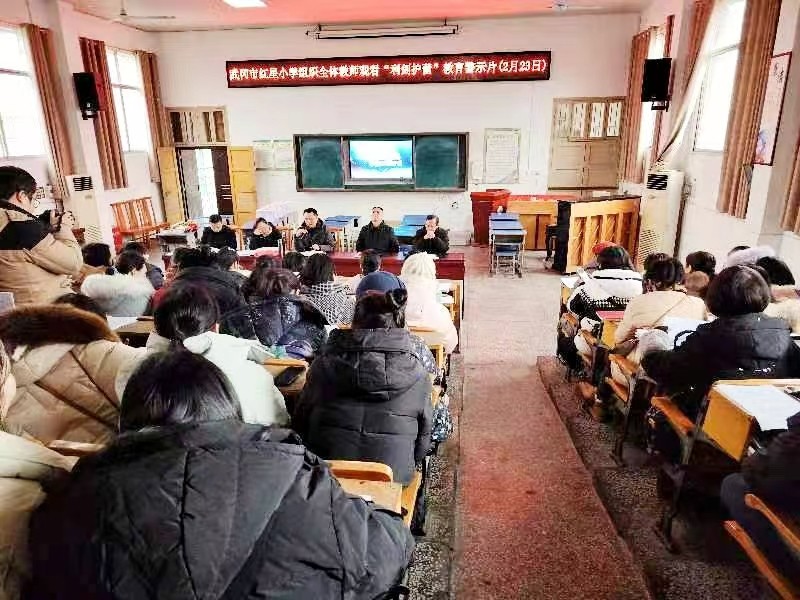 武岡市紅星小學(xué)組織全體教師觀看“利劍護(hù)蕾”警示教育片